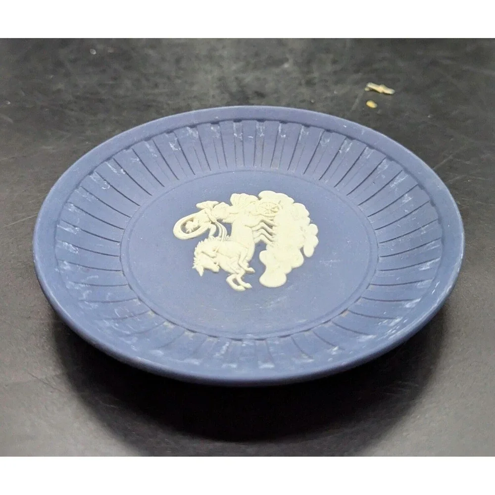 Vintage Wedgwood England Jasperware Blue Pin Tray Classical Theme 4.5